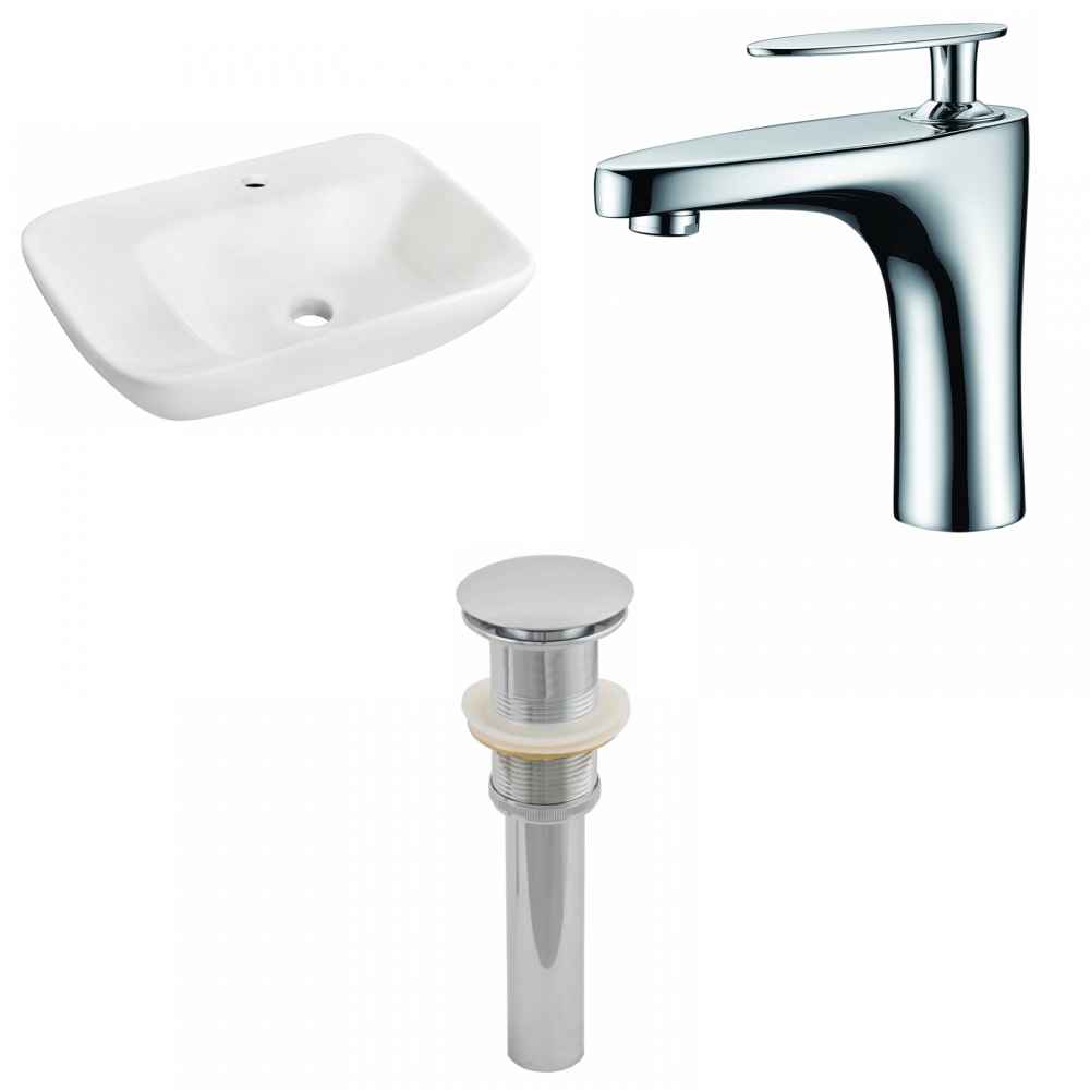 23.5-in. x 17.25-in. Rectangle Bathroom Vessel Sink Set White Enamel Glaze