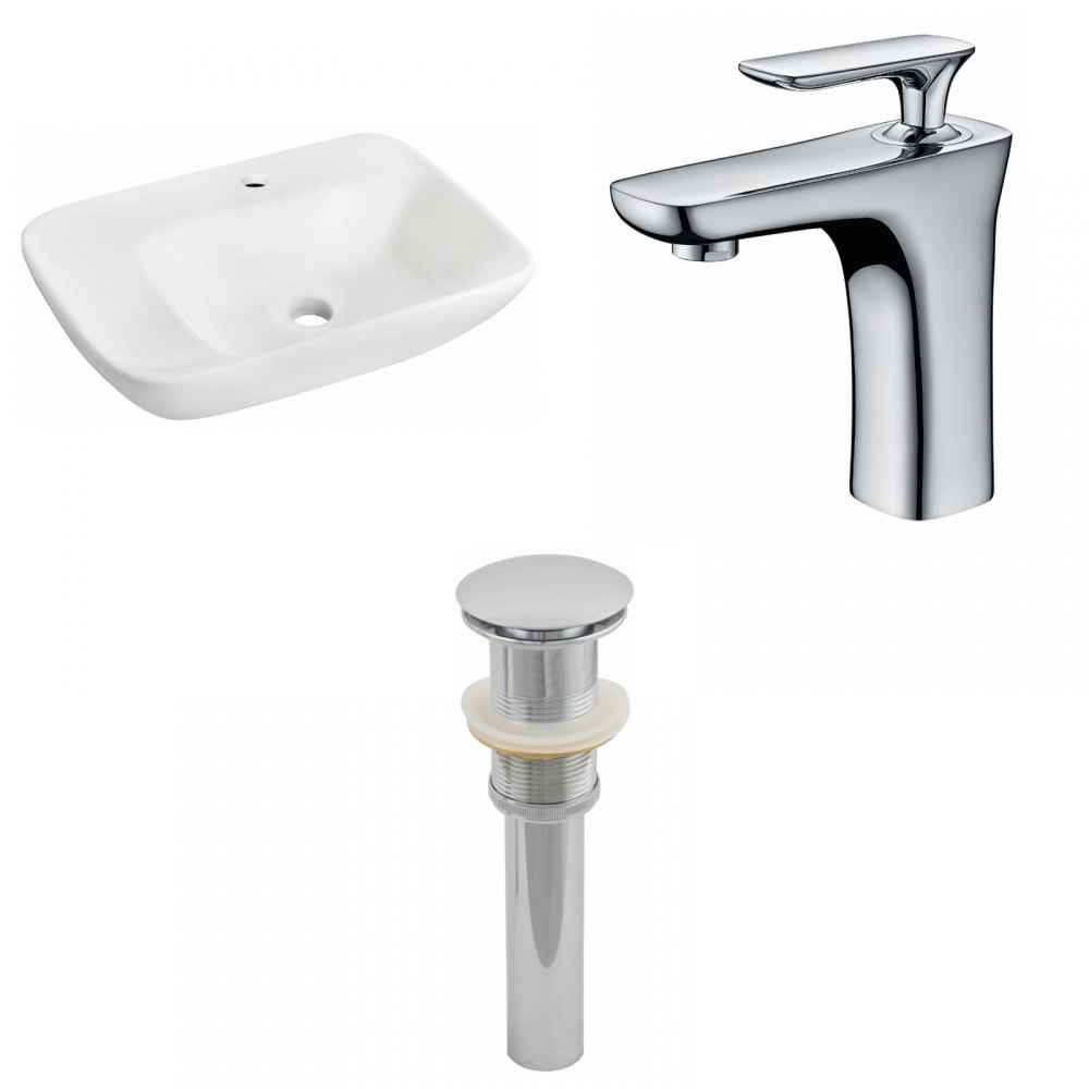 23.5-in. x 17.25-in. Rectangle Bathroom Vessel Sink Set White Enamel Glaze