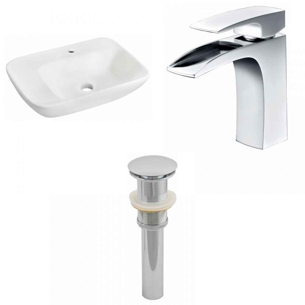 23.5-in. x 17.25-in. Rectangle Bathroom Vessel Sink Set White Enamel Glaze