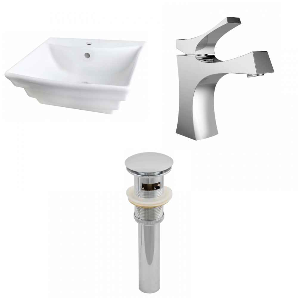 19.75-in. x 17-in. Rectangle Bathroom Vessel Sink Set White Enamel Glaze