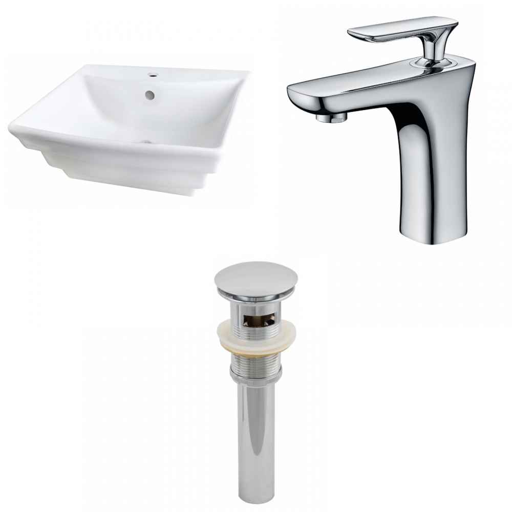 19.75-in. x 17-in. Rectangle Bathroom Vessel Sink Set White Enamel Glaze