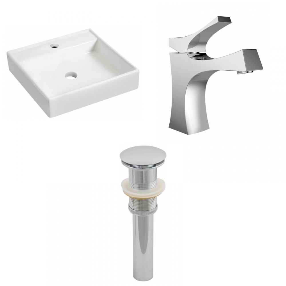 17.5-in. x 17.5-in. Square Bathroom Vessel Sink Set White Enamel Glaze