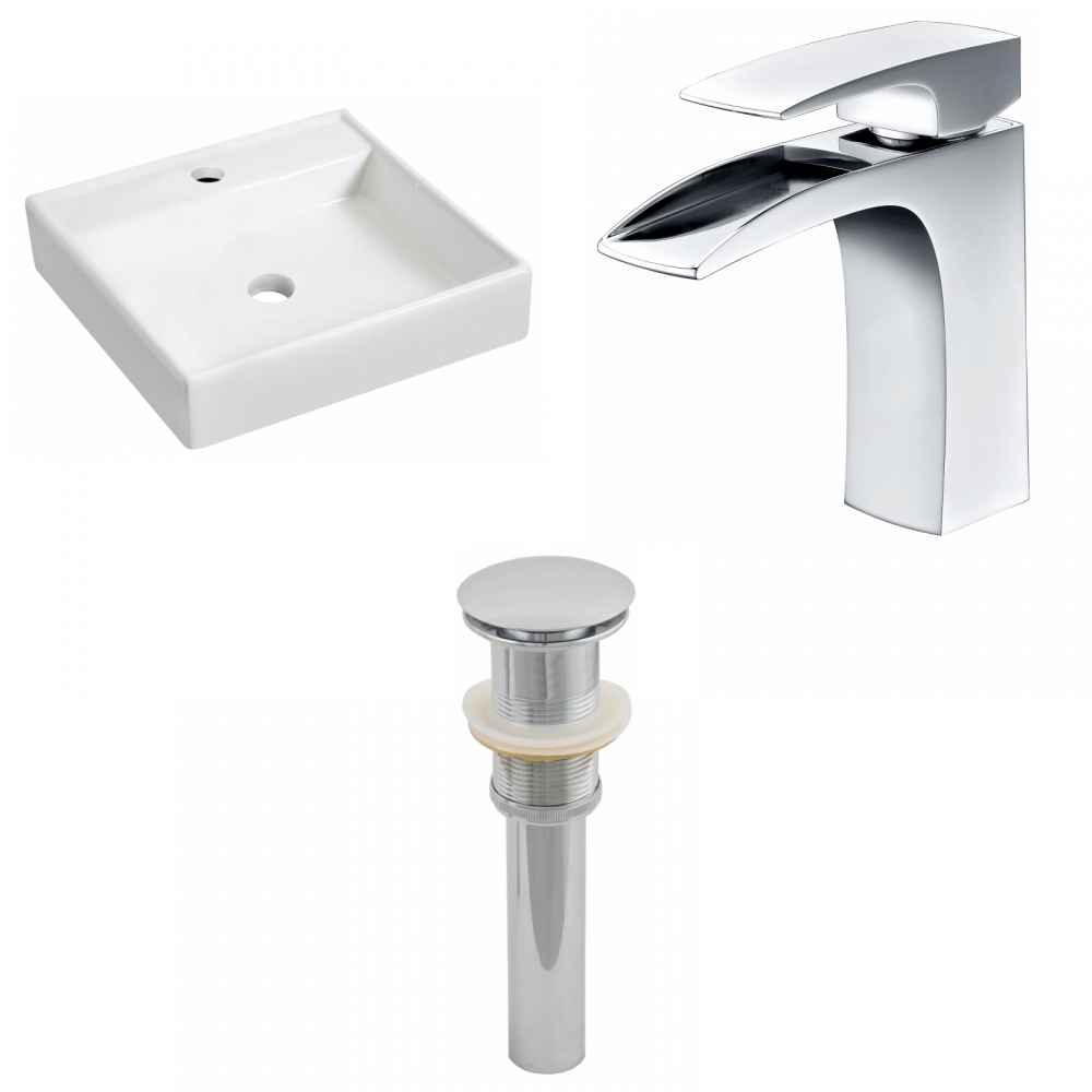 17.5-in. x 17.5-in. Square Bathroom Vessel Sink Set White Enamel Glaze