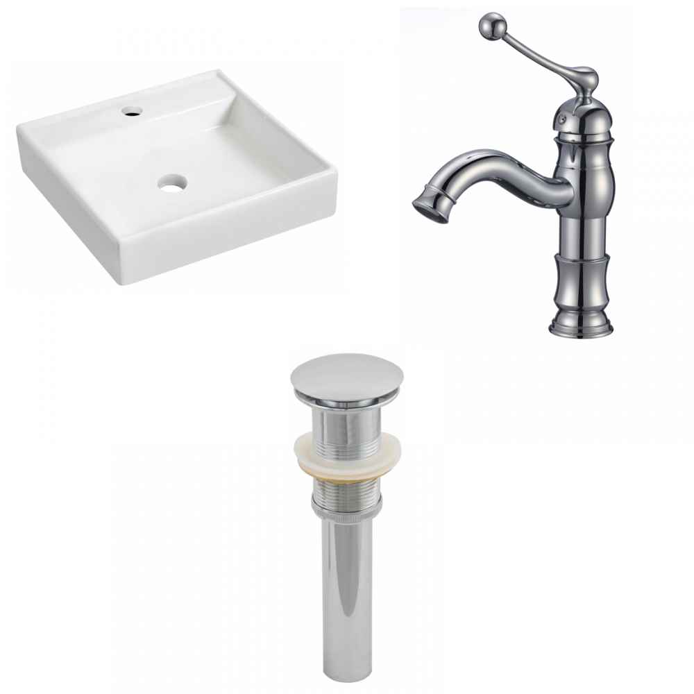 17.5-in. x 17.5-in. Square Bathroom Vessel Sink Set White Enamel Glaze