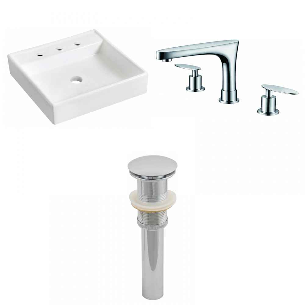 17.5-in. x 17.5-in. Square Bathroom Vessel Sink Set White Enamel Glaze