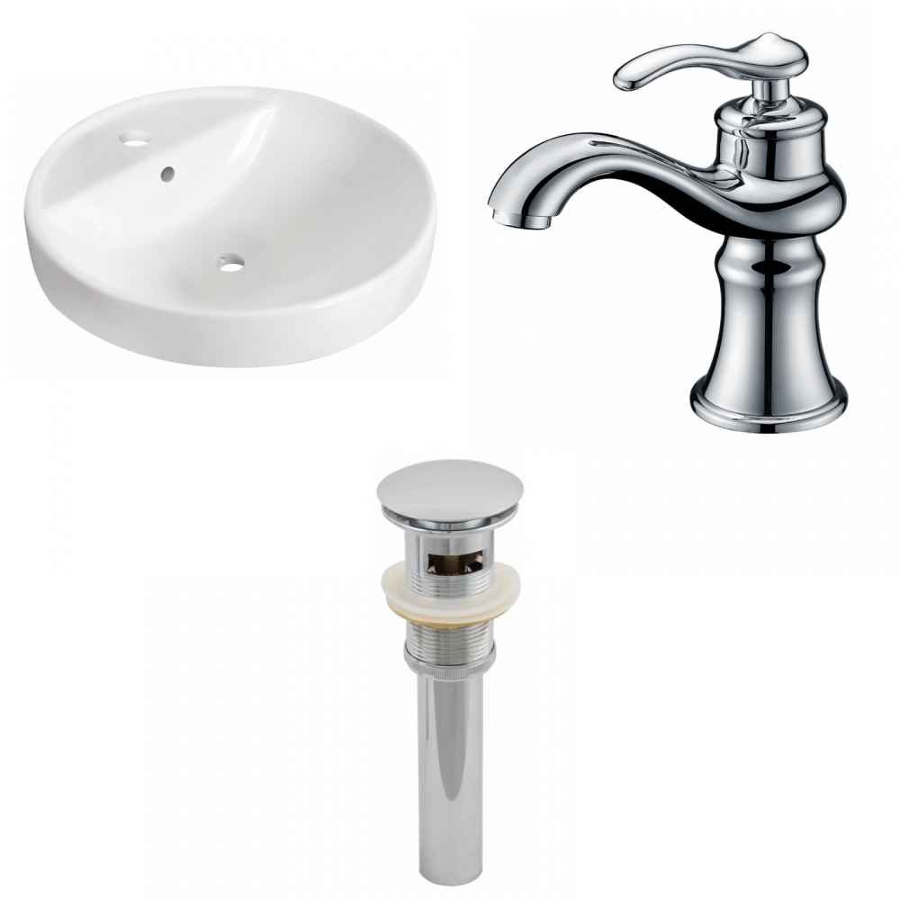 18.25-in. x 18.25-in. Round Bathroom Vessel Sink Set White Enamel Glaze