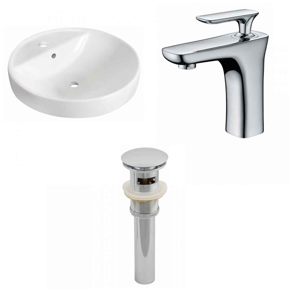 18.25-in. x 18.25-in. Round Bathroom Vessel Sink Set White Enamel Glaze