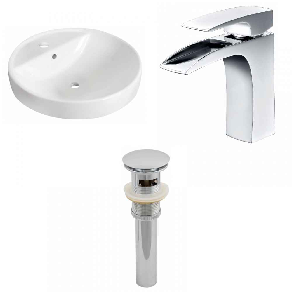 18.25-in. x 18.25-in. Round Bathroom Vessel Sink Set White Enamel Glaze