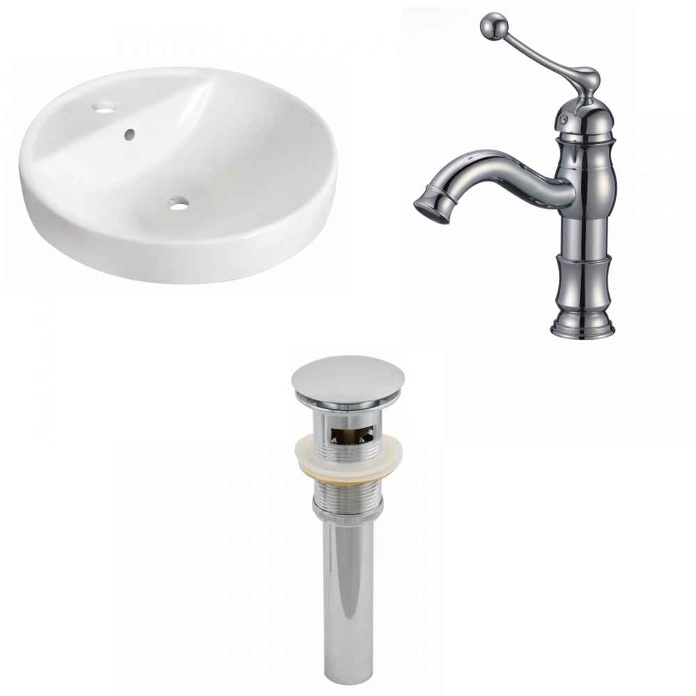 18.25-in. x 18.25-in. Round Bathroom Vessel Sink Set White Enamel Glaze