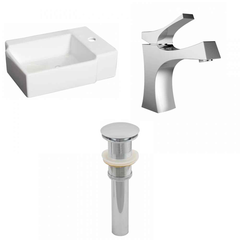 16.25-in. x 11.75-in. Rectangle Bathroom Vessel Sink Set White Enamel Glaze