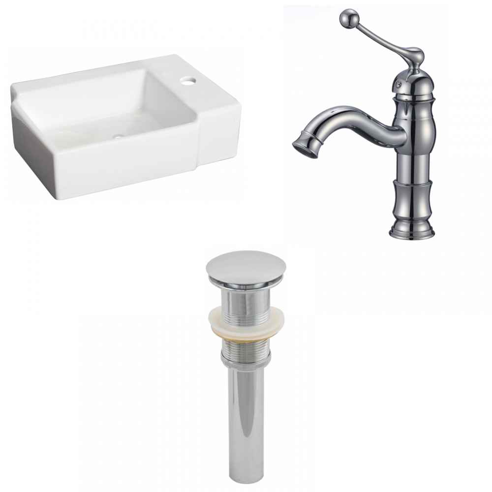 16.25-in. x 11.75-in. Rectangle Bathroom Vessel Sink Set White Enamel Glaze