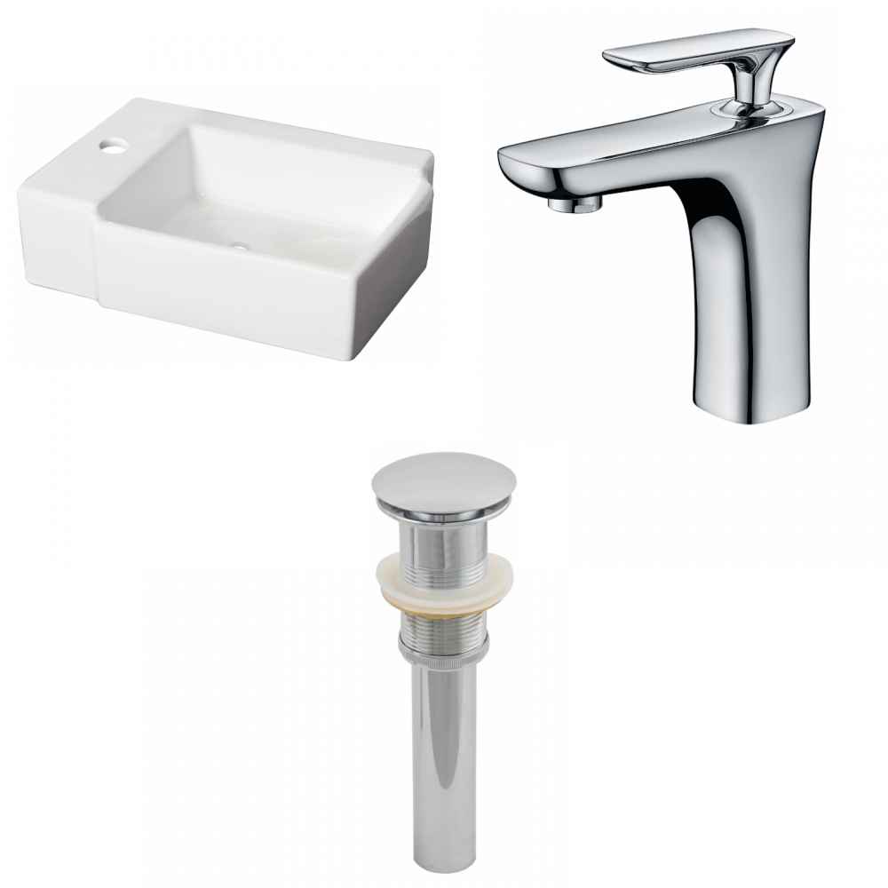 16.25-in. x 11.75-in. Rectangle Bathroom Vessel Sink Set White Enamel Glaze