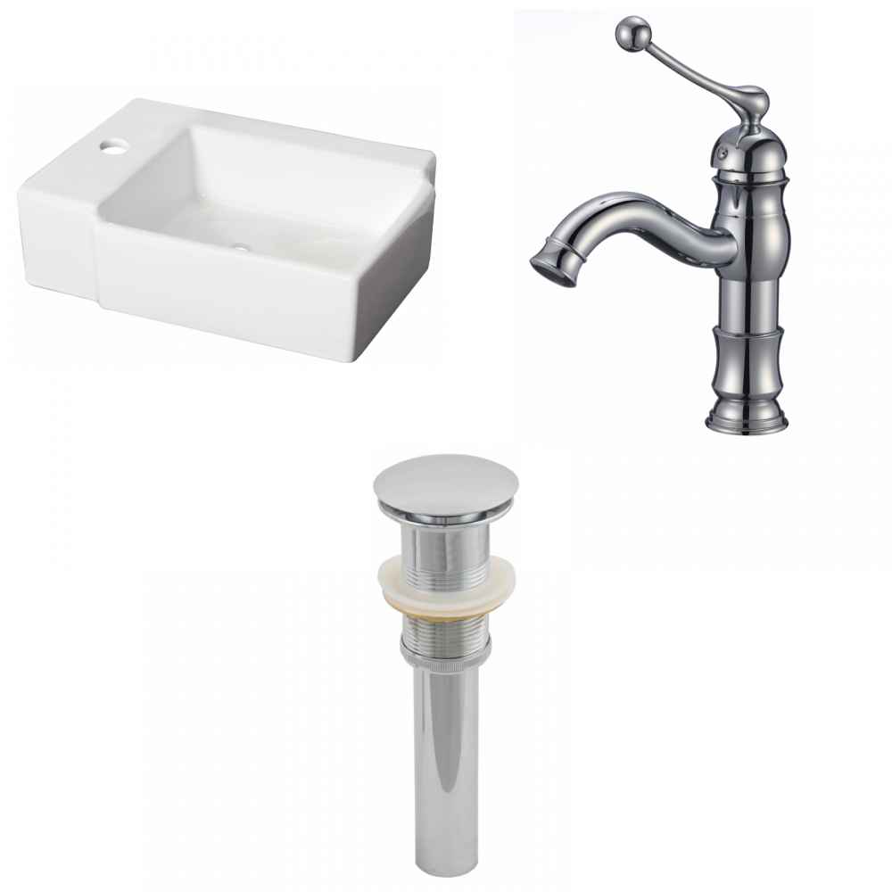 16.25-in. x 11.75-in. Rectangle Bathroom Vessel Sink Set White Enamel Glaze