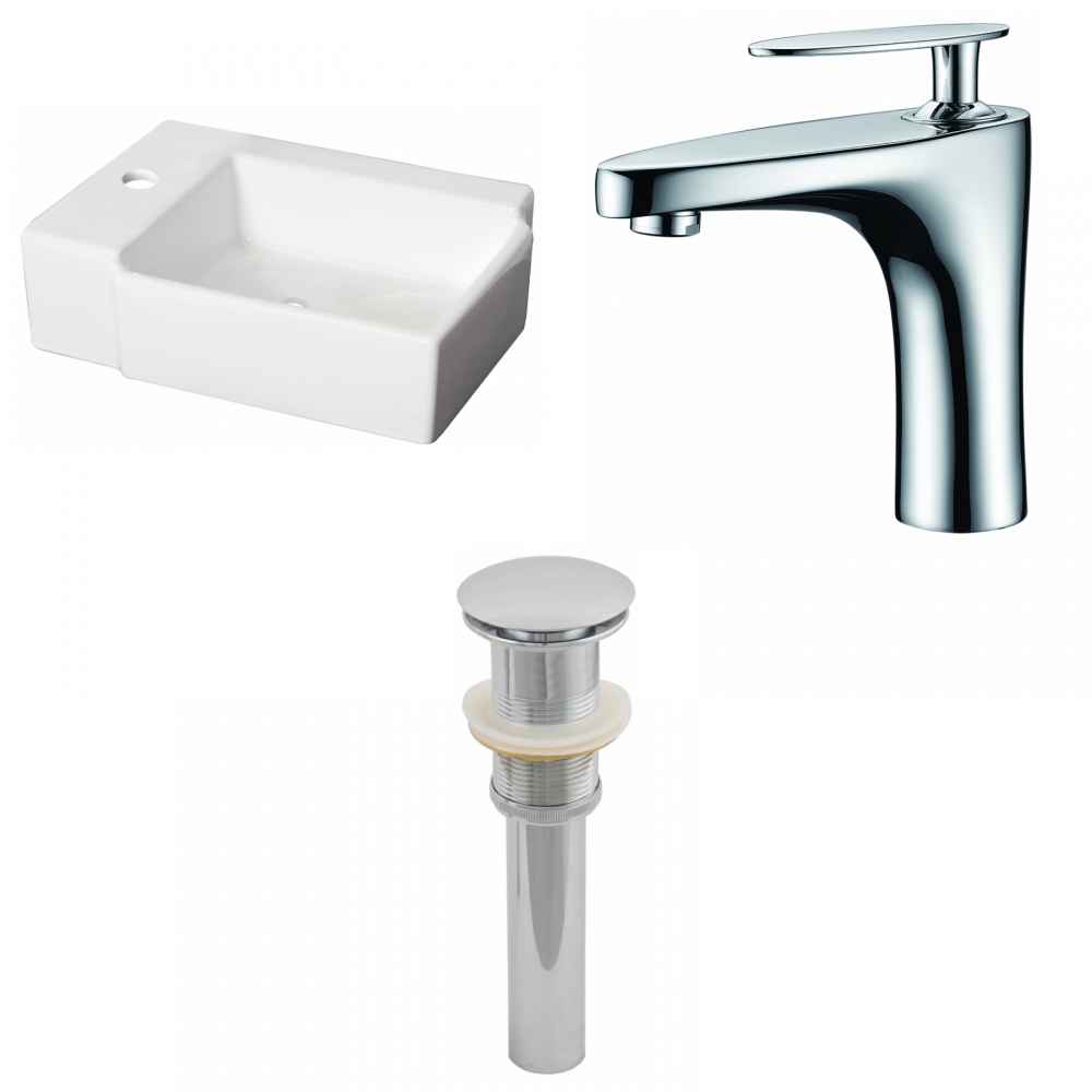 16.25-in. x 11.75-in. Rectangle Bathroom Vessel Sink Set White Enamel Glaze