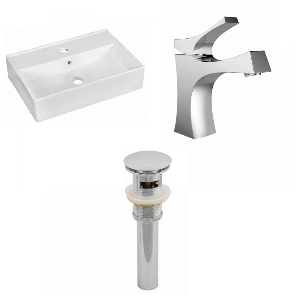 19.75-in. x 13.75-in. Rectangle Bathroom Vessel Sink Set White Enamel Glaze