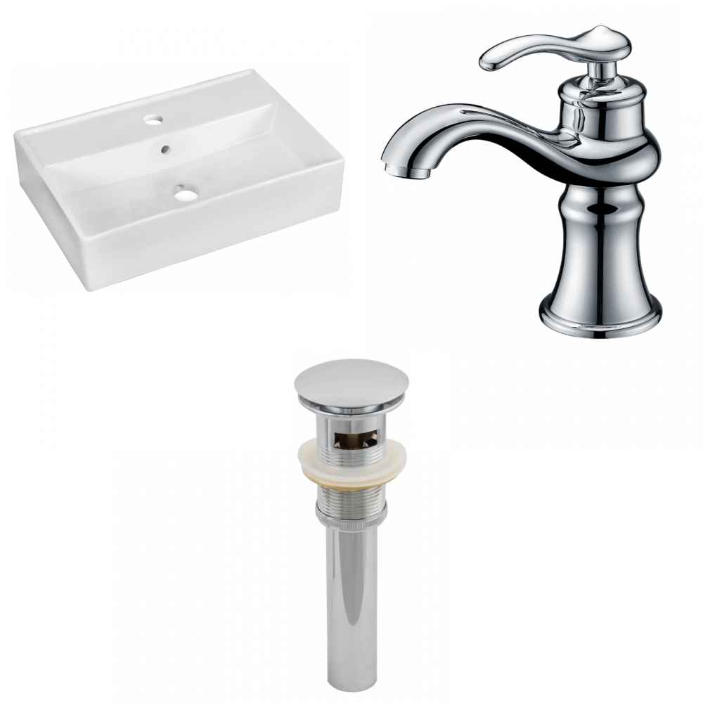 19.75-in. x 13.75-in. Rectangle Bathroom Vessel Sink Set White Enamel Glaze