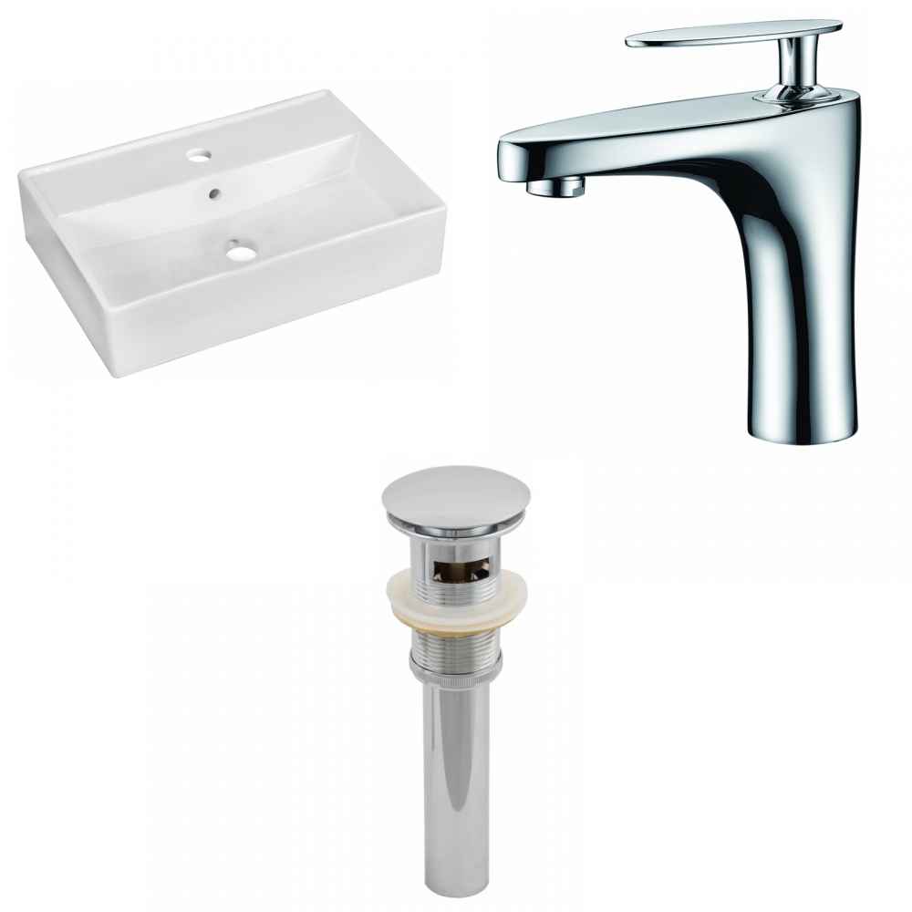 19.75-in. x 13.75-in. Rectangle Bathroom Vessel Sink Set White Enamel Glaze