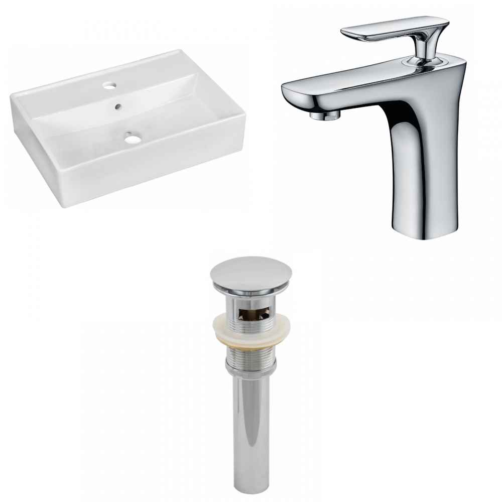 19.75-in. x 13.75-in. Rectangle Bathroom Vessel Sink Set White Enamel Glaze