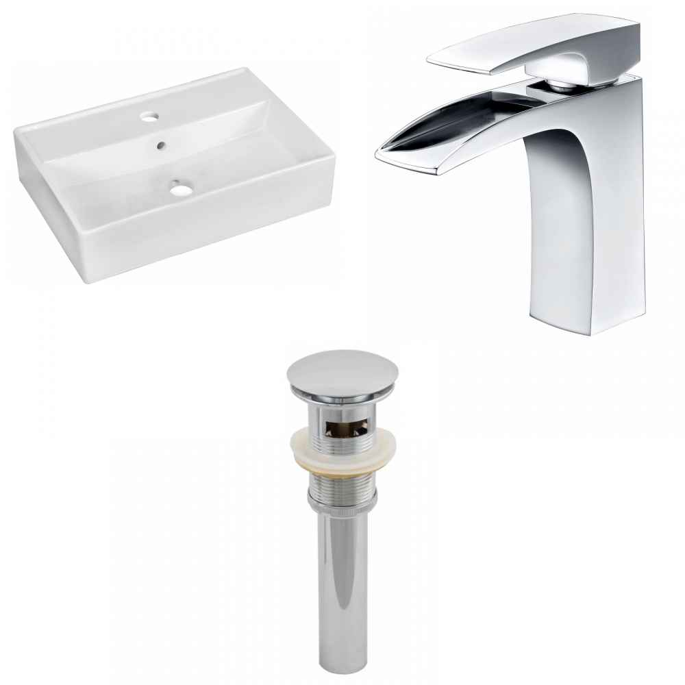 19.75-in. x 13.75-in. Rectangle Bathroom Vessel Sink Set White Enamel Glaze