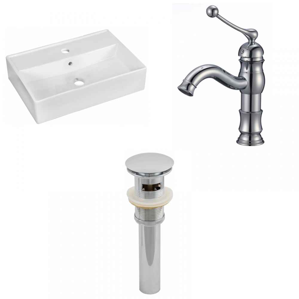 19.75-in. x 13.75-in. Rectangle Bathroom Vessel Sink Set White Enamel Glaze