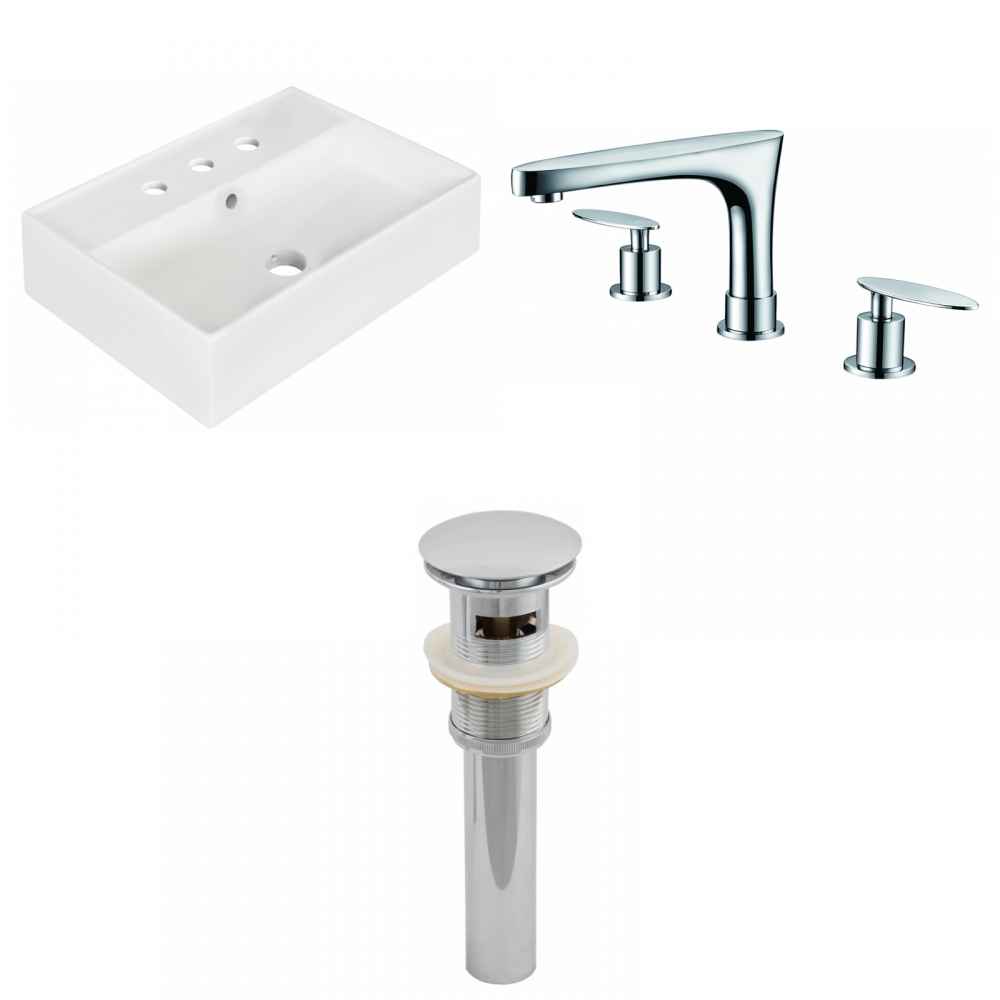 19.75-in. x 13.75-in. Rectangle Bathroom Vessel Sink Set White Enamel Glaze