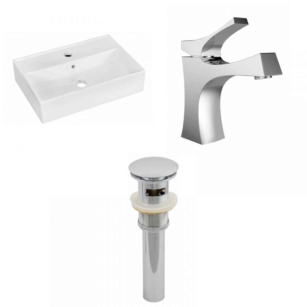 19.75-in. x 13.75-in. Rectangle Bathroom Vessel Sink Set White Enamel Glaze