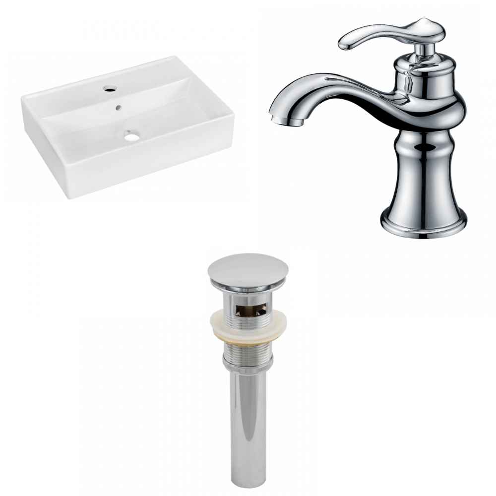19.75-in. x 13.75-in. Rectangle Bathroom Vessel Sink Set White Enamel Glaze