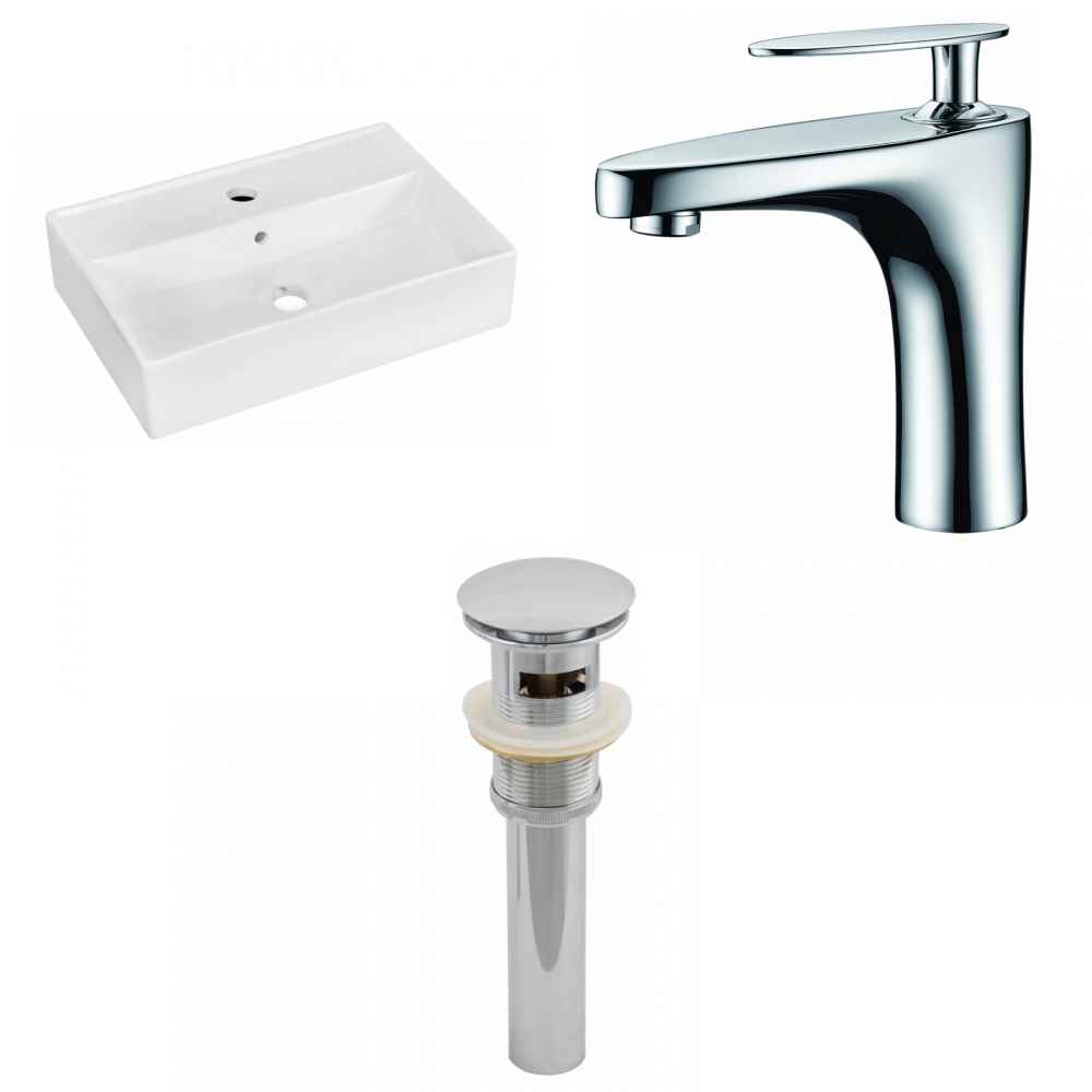 19.75-in. x 13.75-in. Rectangle Bathroom Vessel Sink Set White Enamel Glaze