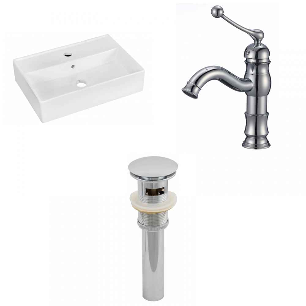 19.75-in. x 13.75-in. Rectangle Bathroom Vessel Sink Set White Enamel Glaze