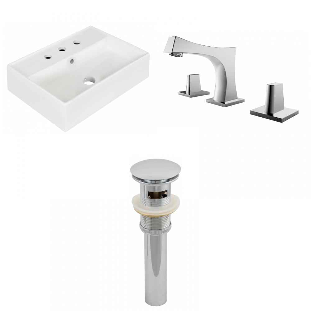 19.75-in. x 13.75-in. Rectangle Bathroom Vessel Sink Set White Enamel Glaze