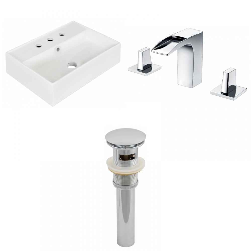 19.75-in. x 13.75-in. Rectangle Bathroom Vessel Sink Set White Enamel Glaze
