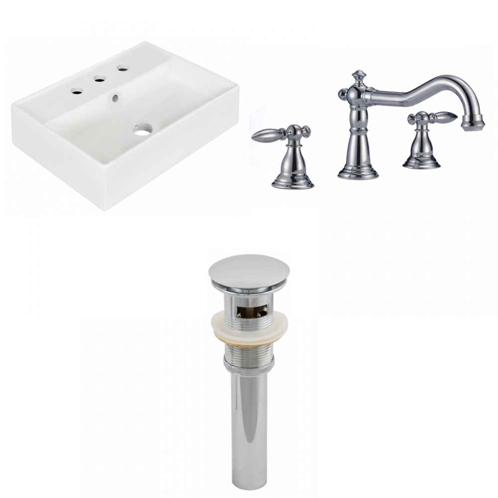 19.75-in. x 13.75-in. Rectangle Bathroom Vessel Sink Set White Enamel Glaze