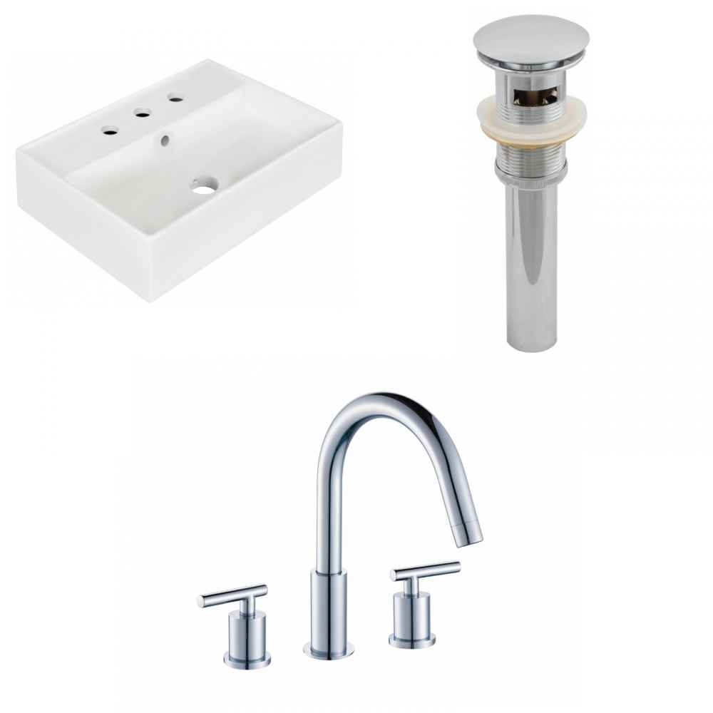19.75-in. x 13.75-in. Rectangle Bathroom Vessel Sink Set White Enamel Glaze