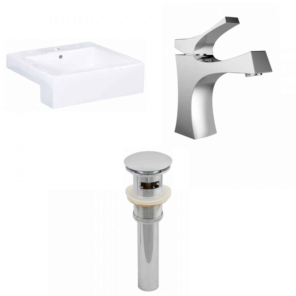 20.25-in. x 19-in. Rectangle Bathroom Vessel Sink Set White Enamel Glaze