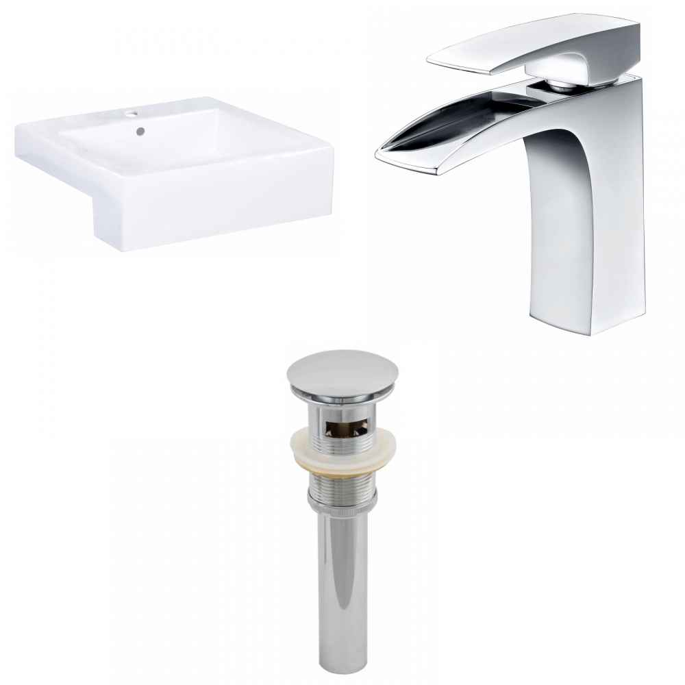 20.25-in. x 19-in. Rectangle Bathroom Vessel Sink Set White Enamel Glaze