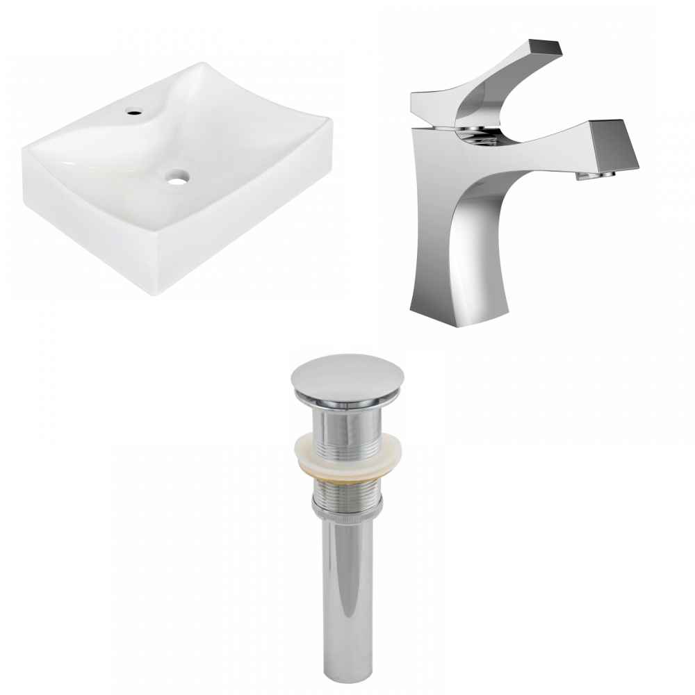 21.5-in. x 15.75-in. Rectangle Bathroom Vessel Sink Set White Enamel Glaze