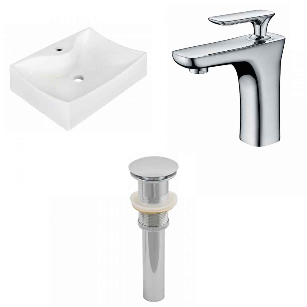 21.5-in. x 15.75-in. Rectangle Bathroom Vessel Sink Set White Enamel Glaze