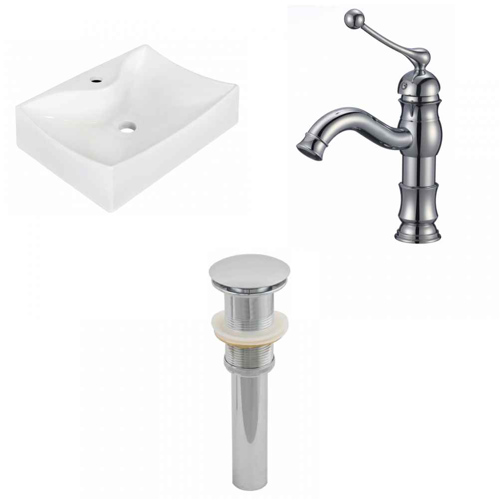 21.5-in. x 15.75-in. Rectangle Bathroom Vessel Sink Set White Enamel Glaze