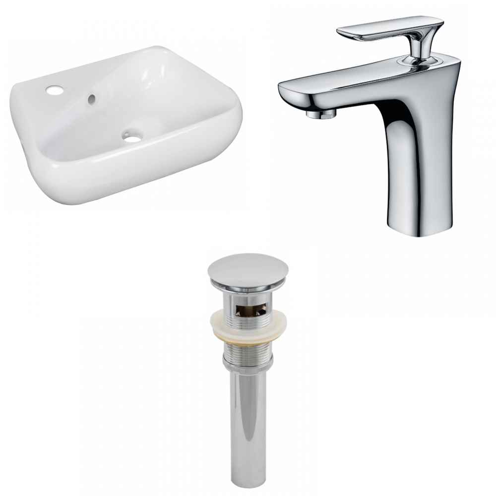 17.5-in. x 11-in. Unique Bathroom Vessel Sink Set White Enamel Glaze
