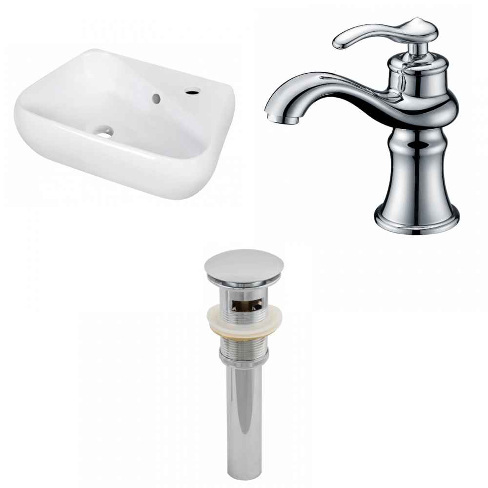17.5-in. x 11-in. Unique Bathroom Vessel Sink Set White Enamel Glaze