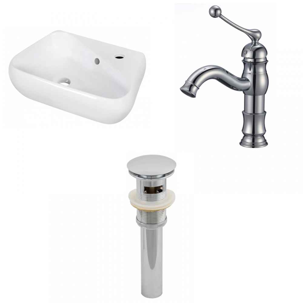 17.5-in. x 11-in. Unique Bathroom Vessel Sink Set White Enamel Glaze