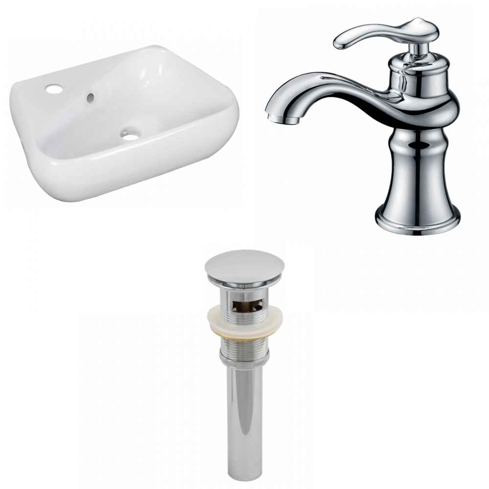 17.5-in. x 11-in. Unique Bathroom Vessel Sink Set White Enamel Glaze