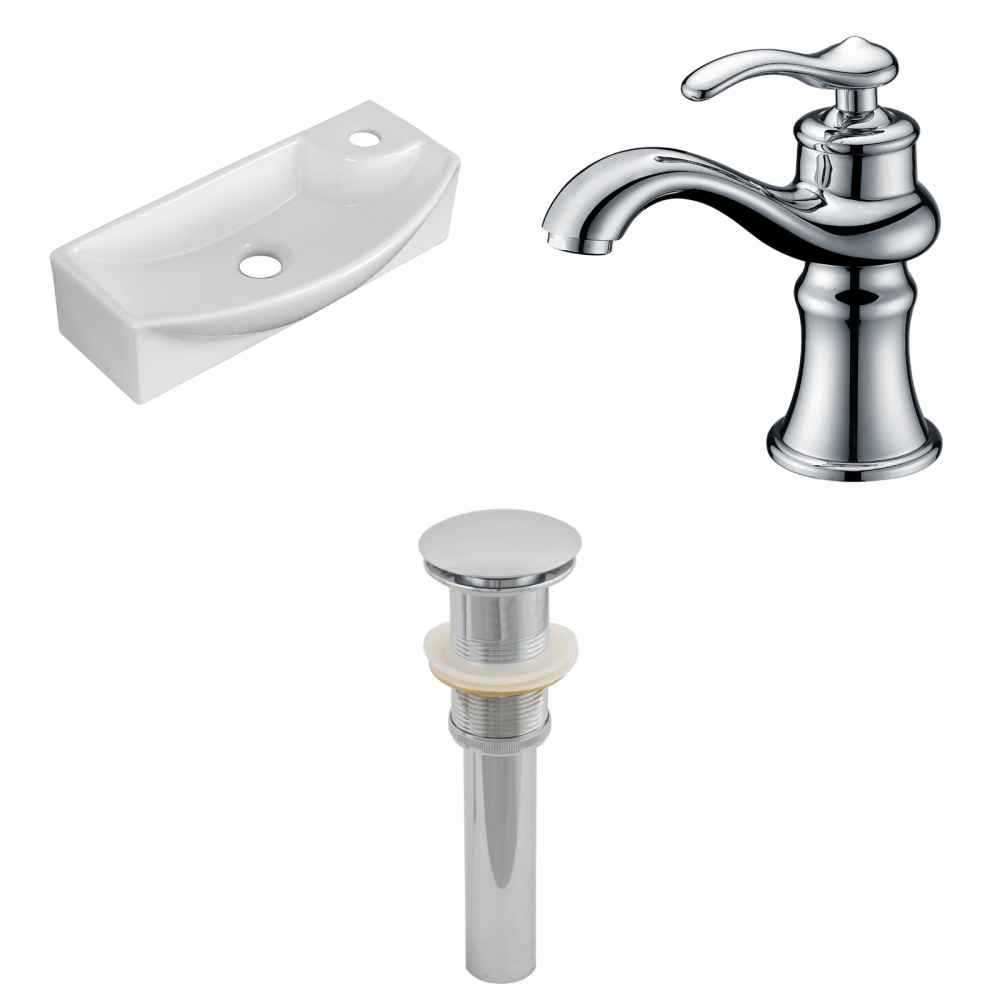 17.75-in. x 8.75-in. Rectangle Bathroom Vessel Sink Set White Enamel Glaze