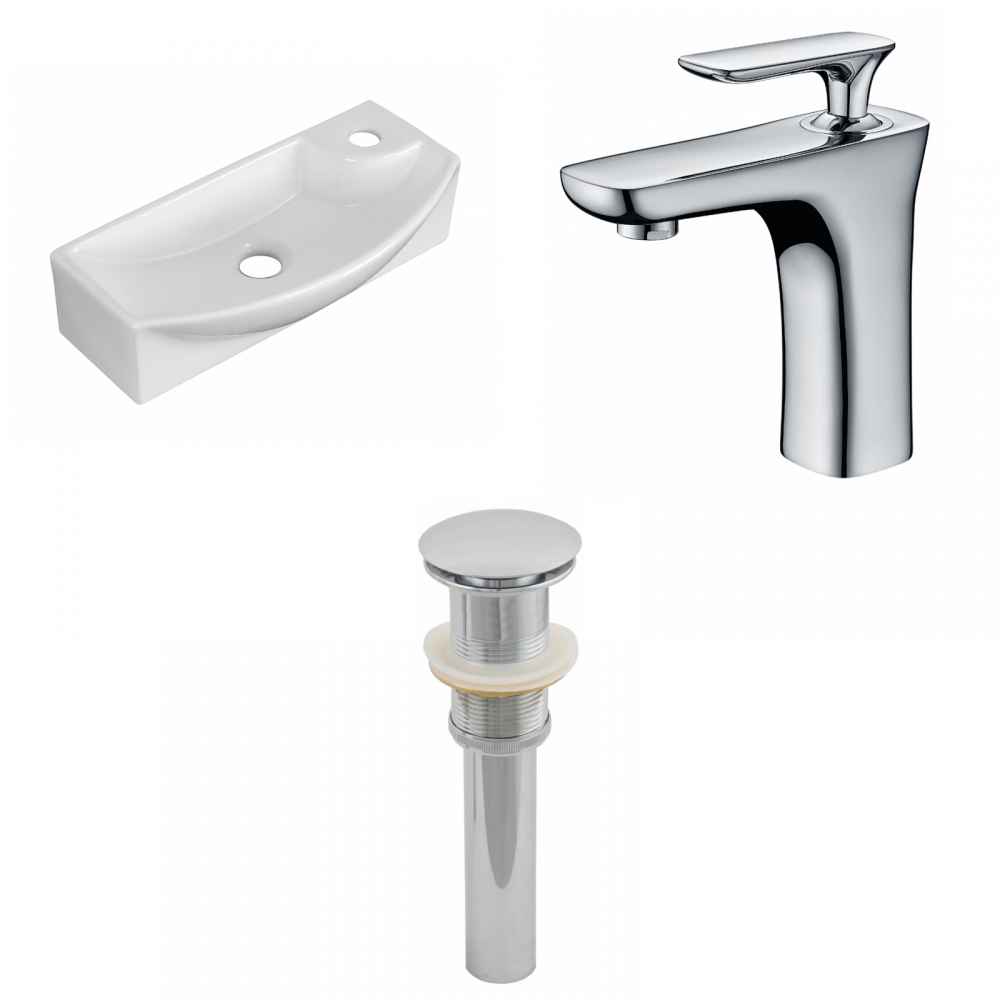 17.75-in. x 8.75-in. Rectangle Bathroom Vessel Sink Set White Enamel Glaze