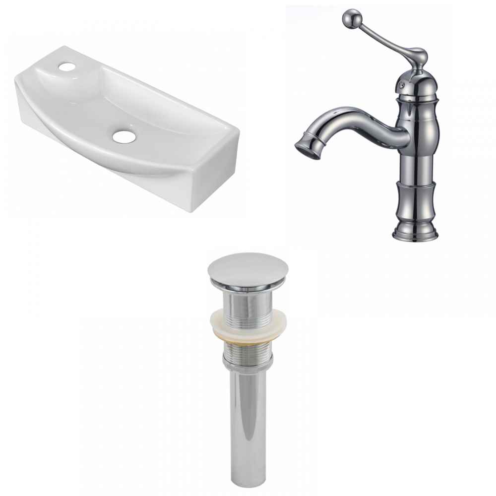 17.75-in. x 8.75-in. Rectangle Bathroom Vessel Sink Set White Enamel Glaze