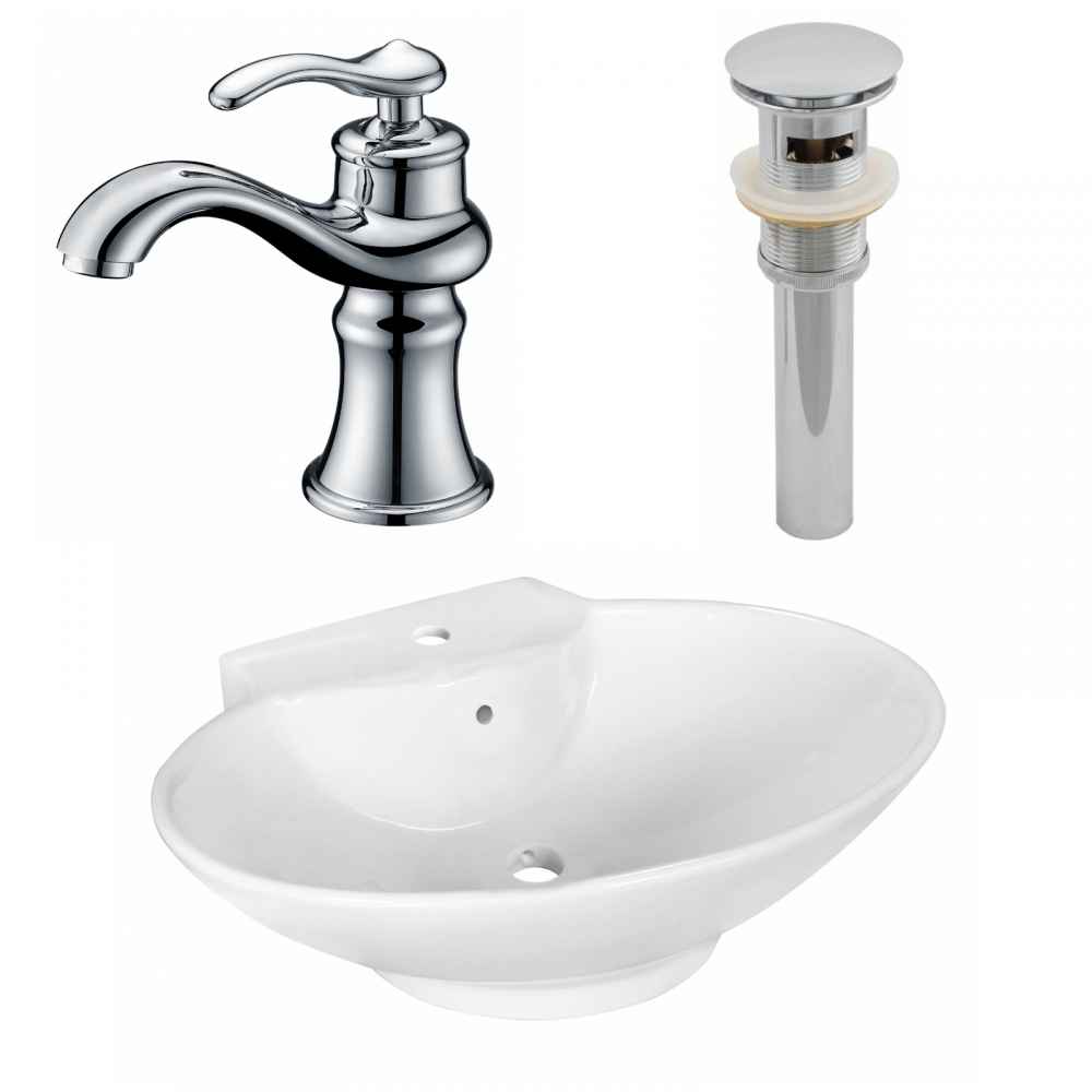 22.75-in. x 17.25-in. Oval Bathroom Vessel Sink Set White Enamel Glaze