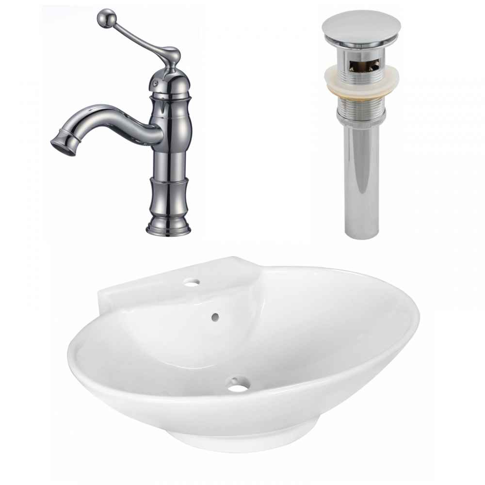 22.75-in. x 17.25-in. Oval Bathroom Vessel Sink Set White Enamel Glaze