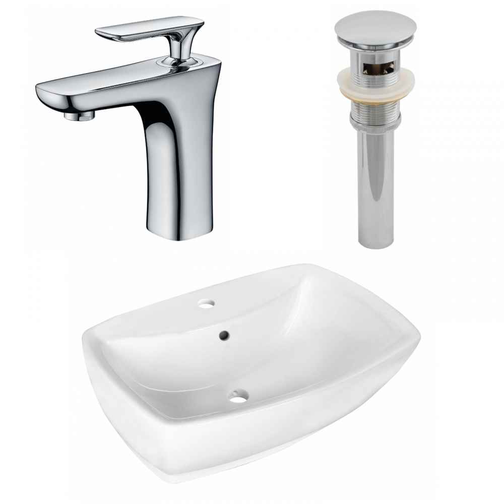21.75-in. x 15.75-in. Rectangle Bathroom Vessel Sink Set White Enamel Glaze