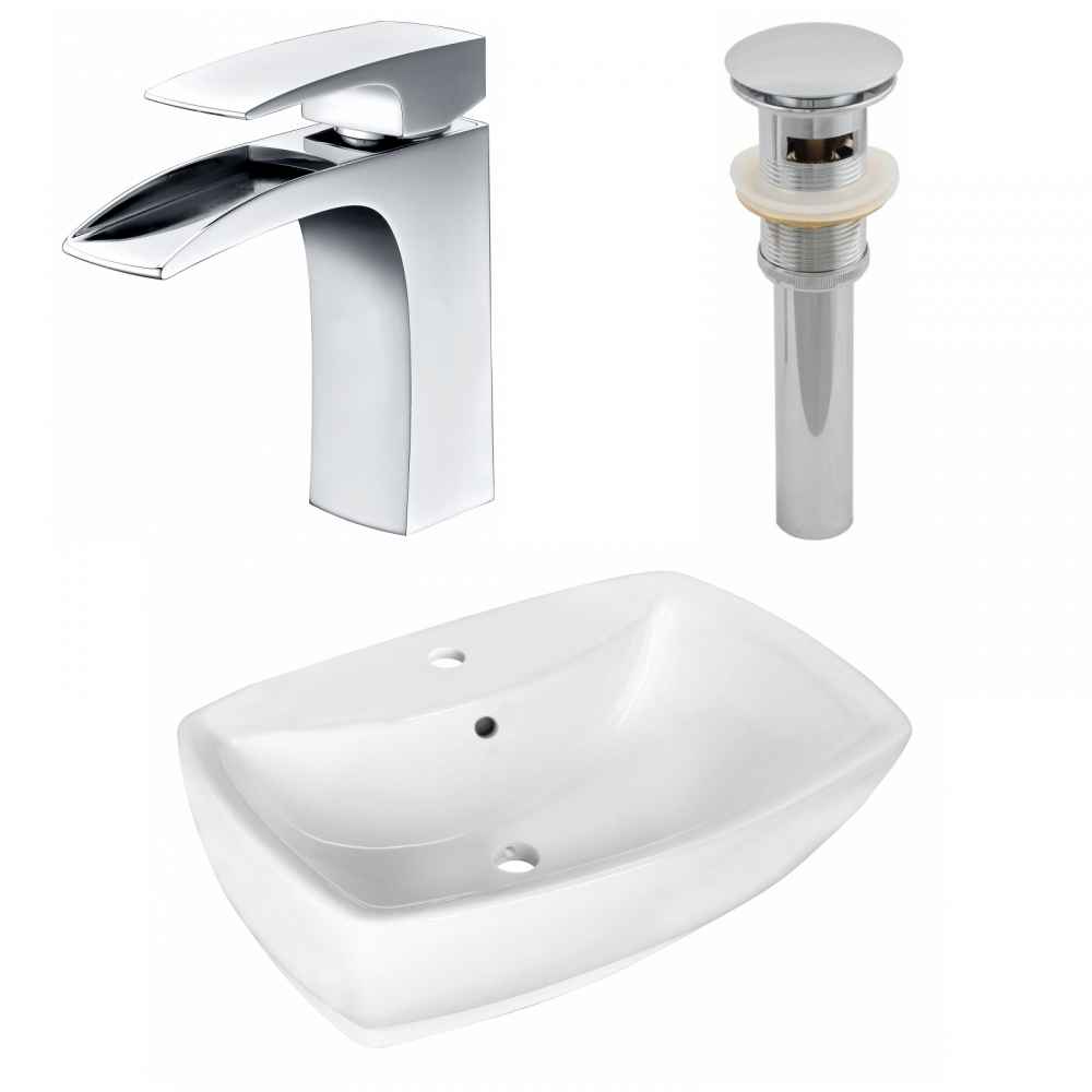 21.75-in. x 15.75-in. Rectangle Bathroom Vessel Sink Set White Enamel Glaze
