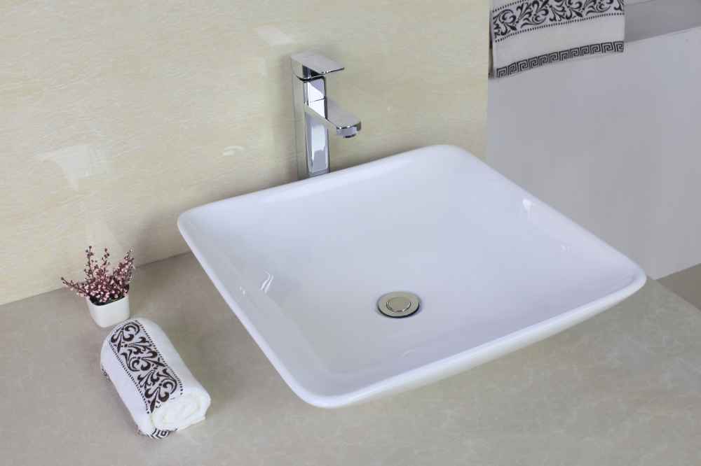 16.75-in. x 16.75-in. Square Bathroom Vessel Sink Set White Enamel Glaze
